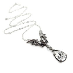 La Nuit Crystal Bat Pewter Necklace