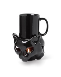 Black Cat Mug Warmer Stand and Mug