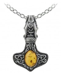 Amber Dragon Thorhammer Pewter Pendant