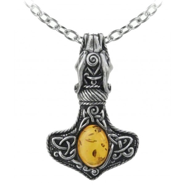 Amber Dragon Thorhammer Pewter Pendant