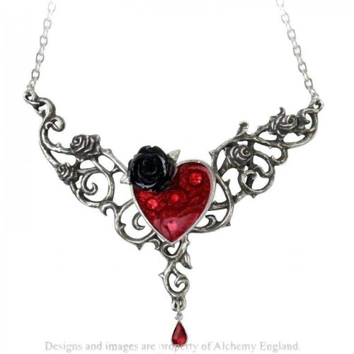 The Blood Rose Heart Gothic Necklace in Pewter