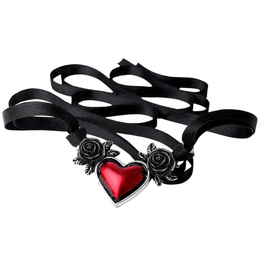 Blood Heart Black Rose Heart Pewter Necklace - Gothic Jewelry, Black Roses