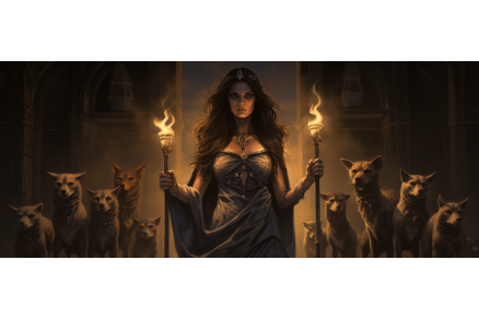 hecate holding torches goddess of witches crossroads