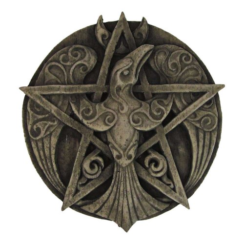 Raven Pentacle Plaque with Crescent Moon - Paul Borda, Wicca