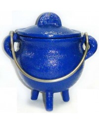 Blue Cast Iron Mini Cauldron with Lid