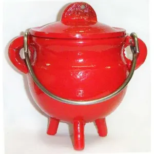 Red Cast Iron Mini Cauldron with Lid