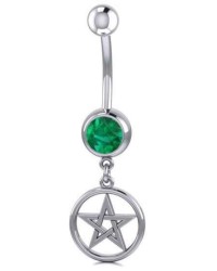 Pentacle Body Jewelry with Emerald Gemstone