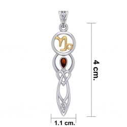 Celtic Goddess Capricorn Zodiac Symbol Pendant with Garnet