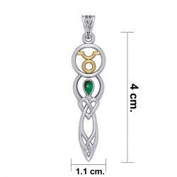 Celtic Goddess Taurus Zodiac Symbol Pendant with Emerald