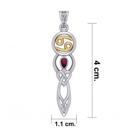 Celtic Goddess Cancer Zodiac Symbol Pendant with Ruby