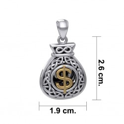 Celtic Infinity Double-Sided Money Bag Pendant with Gold Accents