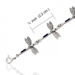 Dragonfly Link Silver Bracelet with Black Onyx