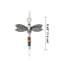 Dragonfly Silver Charm with Rainbow Gem