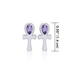 Ankh Post Earrings with Amethyst Gemstones