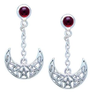 Crescent Moon Pentacle Earrings with Garnets