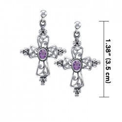 Gothic Cross Amethyst Earrings