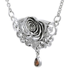 Sacred Rose Silver Necklace with Rainbow Moonstone