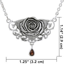 Sacred Rose Silver Necklace with Rainbow Moonstone