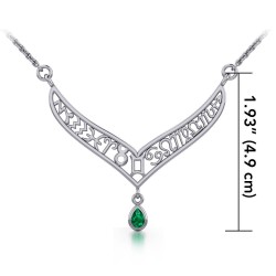 12 Zodiac Symbols Silver Necklace with Teardrop Emerald Birthstone