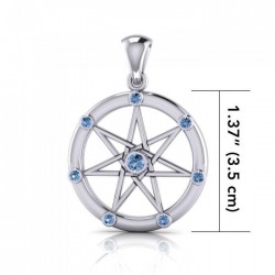 Elven Star with Blue Topaz Gems Silver Pendant