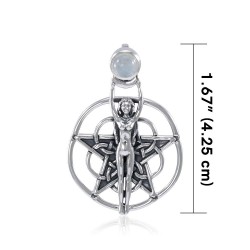 Goddess Pentagram Pendant with Rainbow Moonstone