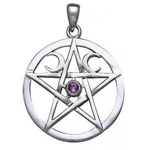 Moon Pentacle Pendant with Gemstone