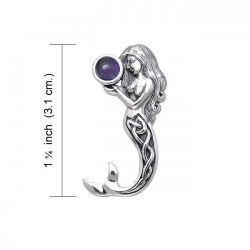 Celtic Mermaid Silver Pendant with Amethyst Gemstone