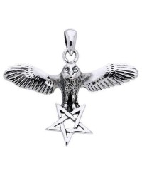 Flying Owl Pentagram Sterling Silver Pendant