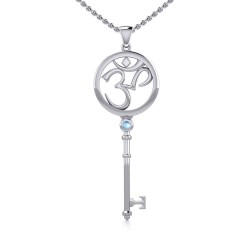 Om Symbol Key Pendant with Blue Topaz