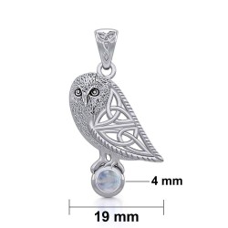 Celtic Owl Pendant with Rainbow Moonstone