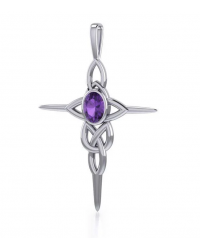 Modern Celtic Knotwork Cross Silver & Amethyst Pendant