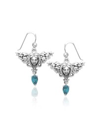 Angel Face Earrings with Dangling Blue Topaz Gemstones