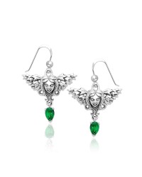 Angel Face Earrings with Dangling Emerald Gems