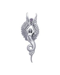 Captured by the Grace of the Angel Phoenix Pendant with Amethyst