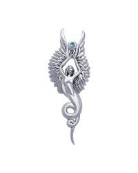 Captured by the Grace of the Angel Phoenix Pendant with Blue Topaz