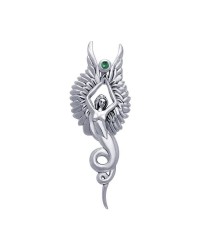 Captured by the Grace of the Angel Phoenix Pendant with Emerald