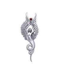 Captured by the Grace of the Angel Phoenix Pendant with Garnet