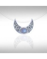 Blue Moon Silver Pendant with Rainbow Moonstone