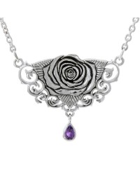 Sacred Rose Silver Necklace with Amethyst