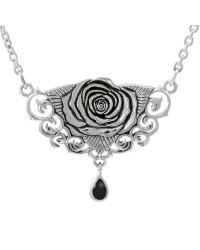 Sacred Rose Silver Necklace with Black Onyx