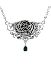 Sacred Rose Silver Necklace with Malachite