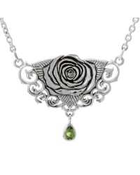 Sacred Rose Silver Necklace with Peridot