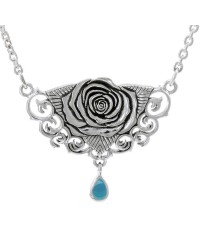 Sacred Rose Silver Necklace with Turquoise