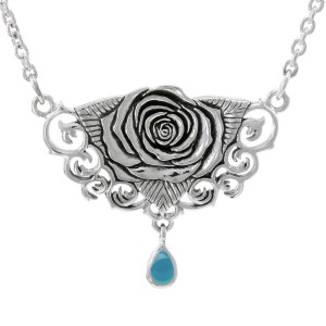 Sacred Rose Silver Necklace with Turquoise