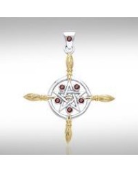 Broomsticks & Star Pendant with Garnet Gems