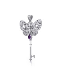 Celtic Butterfly Key Pendant with Amethyst Gemstone