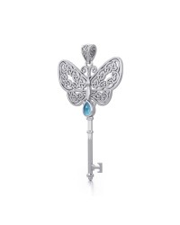 Celtic Butterfly Key Pendant with Blue Topaz Gemstone