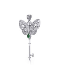 Celtic Butterfly Key Pendant with Emerald Gem