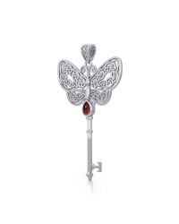 Celtic Butterfly Key Pendant with Garnet Gemstone