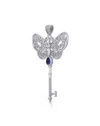 Celtic Butterfly Key Pendant with Sapphire Gemstone